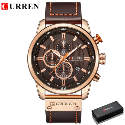 CURREN 8291 Montre Bracelet Homme Quartz Chronographe Cuir Décontracté Militaire Sport Mode Gentleman
