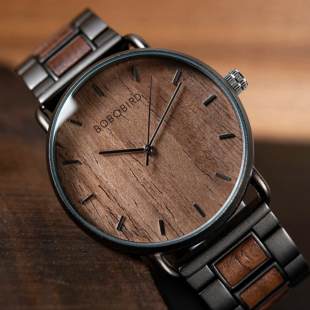 BOBO BIRD Montre Homme Bois de Zèbre Marque de Luxe Montres-bracelets à Quartz pour Homme Horloge Masculine Montres Simples Ultra-minces pour Homme