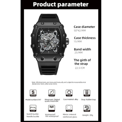 Montre de sport étanche à quartz lumineuse à grand cadran carré pour hommes