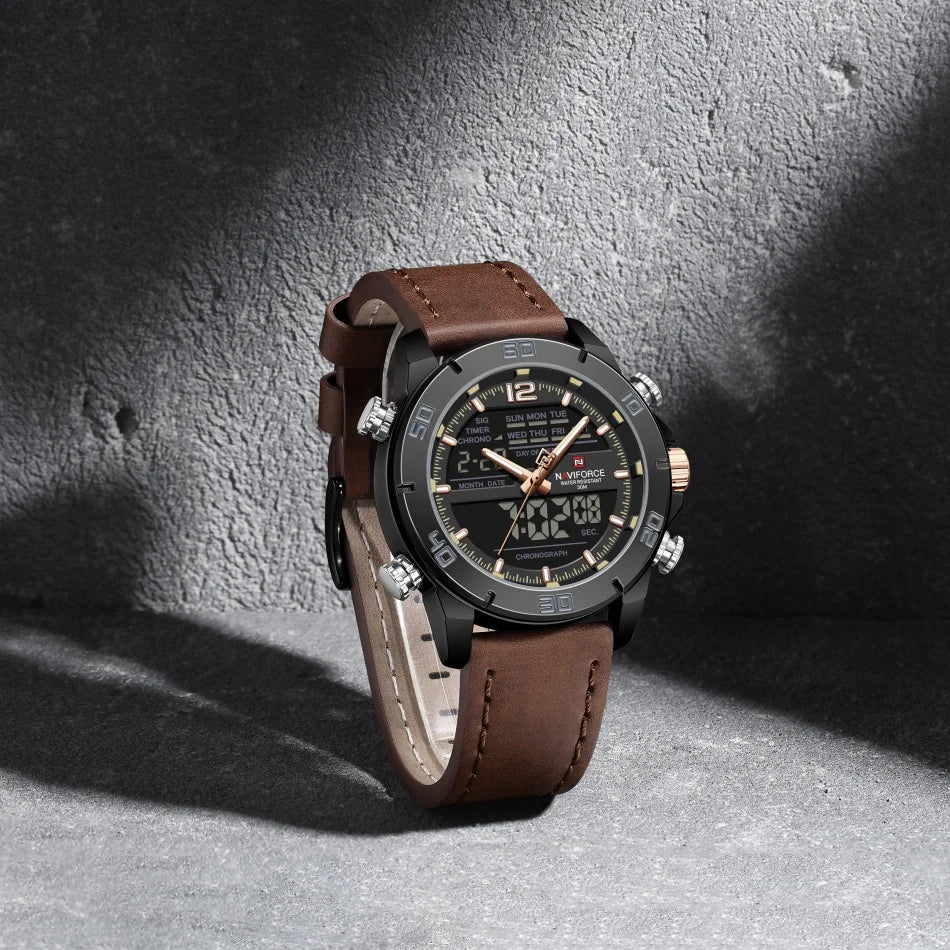 NAVIFORCE NF9253L Luminous Day Date Leather Band Watch