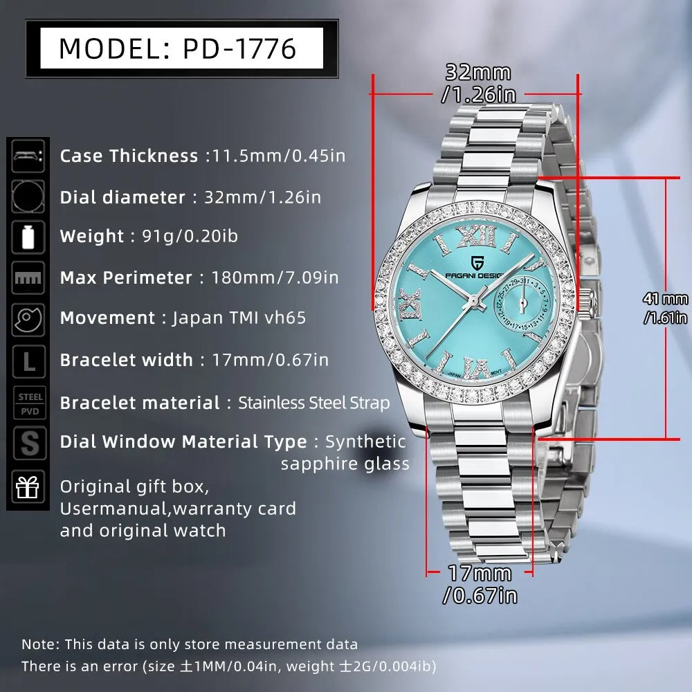 PAGANI DESIGN 2025 Nouvelle Montre-bracelet pour femme 32MM Montre à Quartz de Luxe Élégante pour Femme Montres Étanche Tendance Horloge Saphir