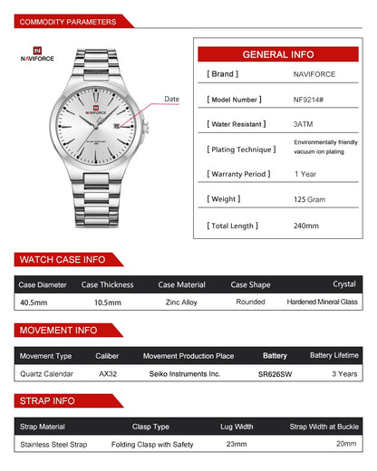 NAVIFORCE – Montres homme tendance au design original, en acier inoxydable, avec calendrier simple, étanches, Relogio Masculino