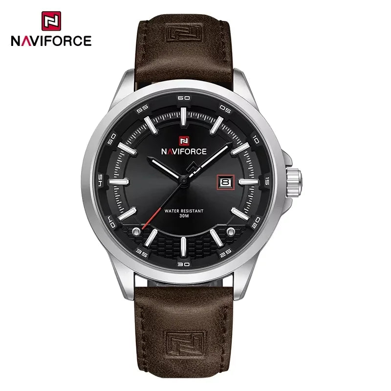 NAVIFORCE Nouvelle collection de montres pour hommes en cuir véritable confortable, mouvement japonais, date, étanche, cadeaux pour homme 2025