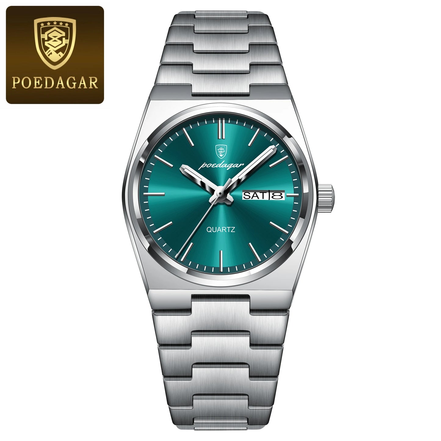 POEDAGAR Montres élégantes pour femmes Étanche Lumineux Date Semaine Montre Femme Quartz Acier inoxydable Montre-bracelet de mode pour femme