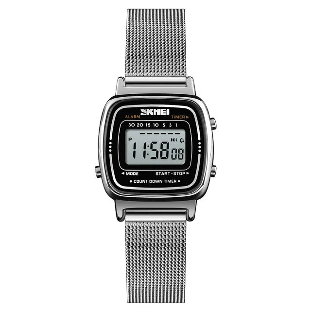 SKMEI 1901 Montre de luxe pour femmes Petit cadran numérique Chronographe Calendrier Montre étanche pour femmes Montre-bracelet Horloge Montre femme 1620