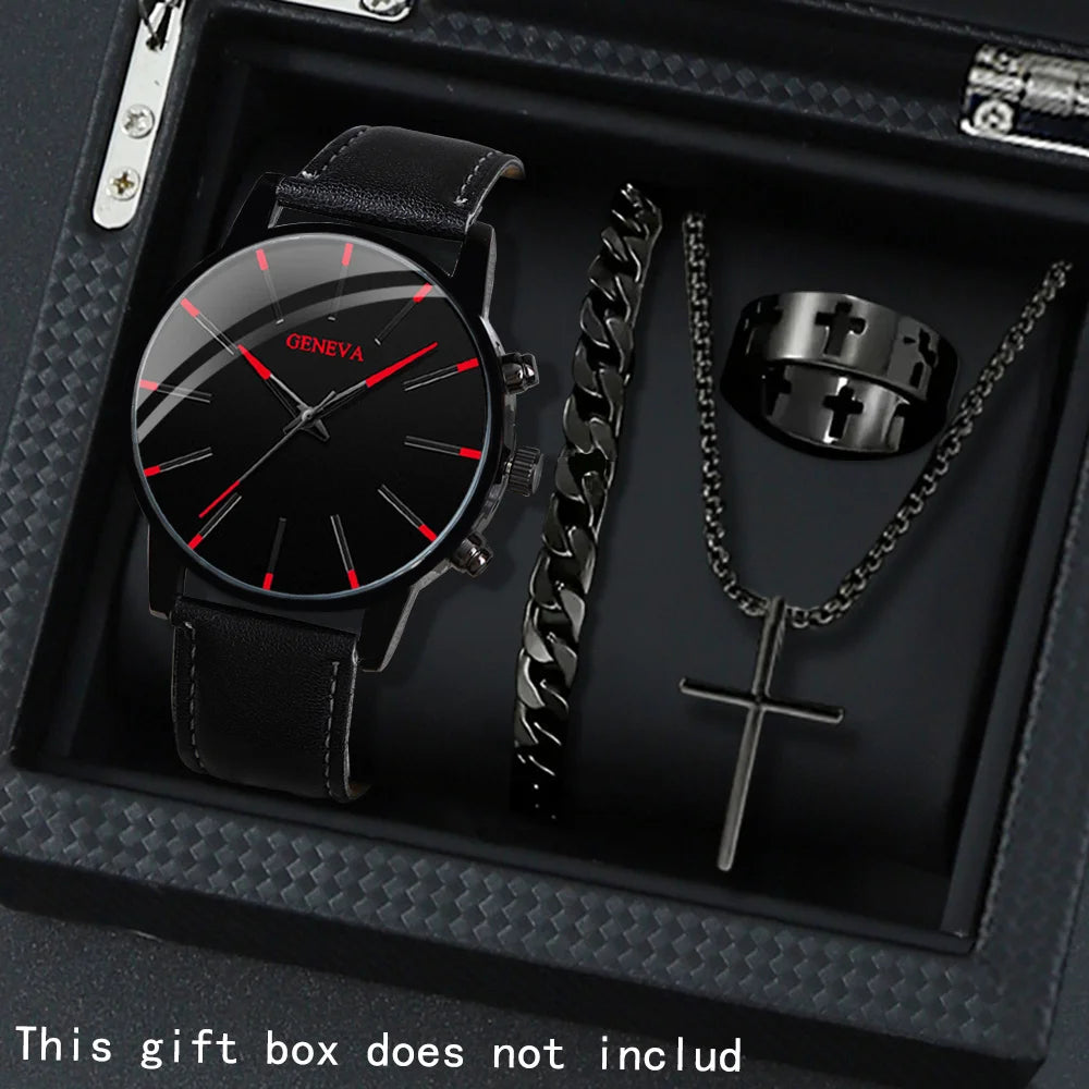 Lot de 4 montres décontractées pour hommes, ensemble de montres à quartz avec bracelet en cuir PU, le cadeau idéal pour les hommes !