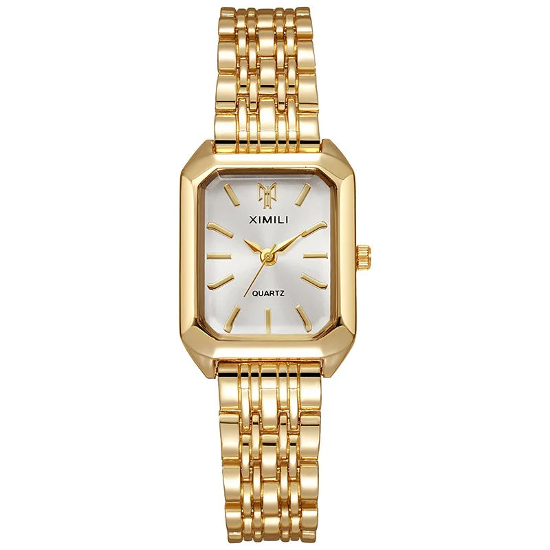 Montres Femme Rectangulaires à la Mode Dames Montres-Bracelets à Quartz à Bracelet en Acier Inoxydable Reloj Mujer (Sans Boîte)