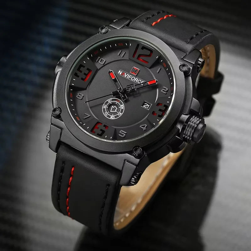 NAVIFORCE NF9099 Military Leather Quartz Watch Male Waterproof Clock Boy Sports Watches