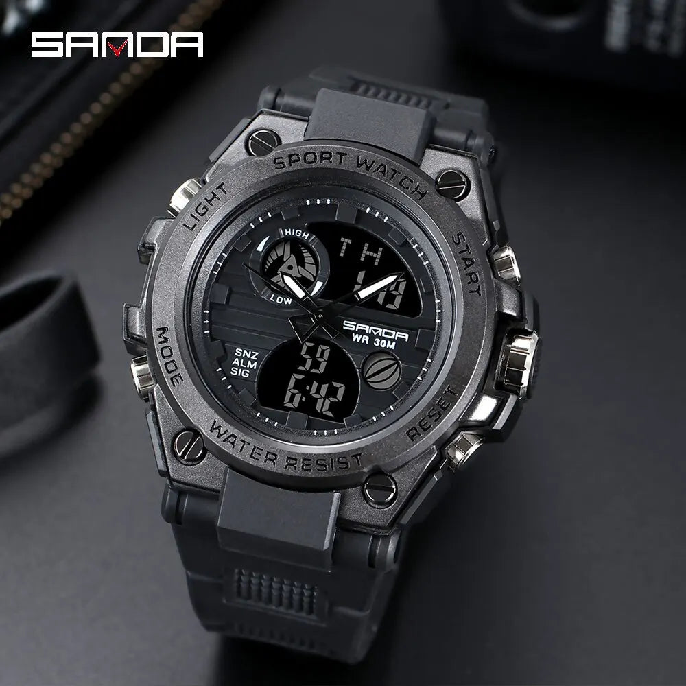 SANDA Montres de Luxe Hommes Militaire Armée Montre Homme Étanche Sport Montre-Bracelet Double Affichage Homme Relogio Masculino