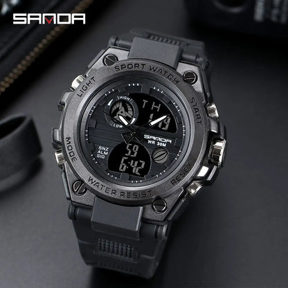 SANDA Montres de Luxe Hommes Militaire Armée Montre Homme Étanche Sport Montre-Bracelet Double Affichage Homme Relogio Masculino