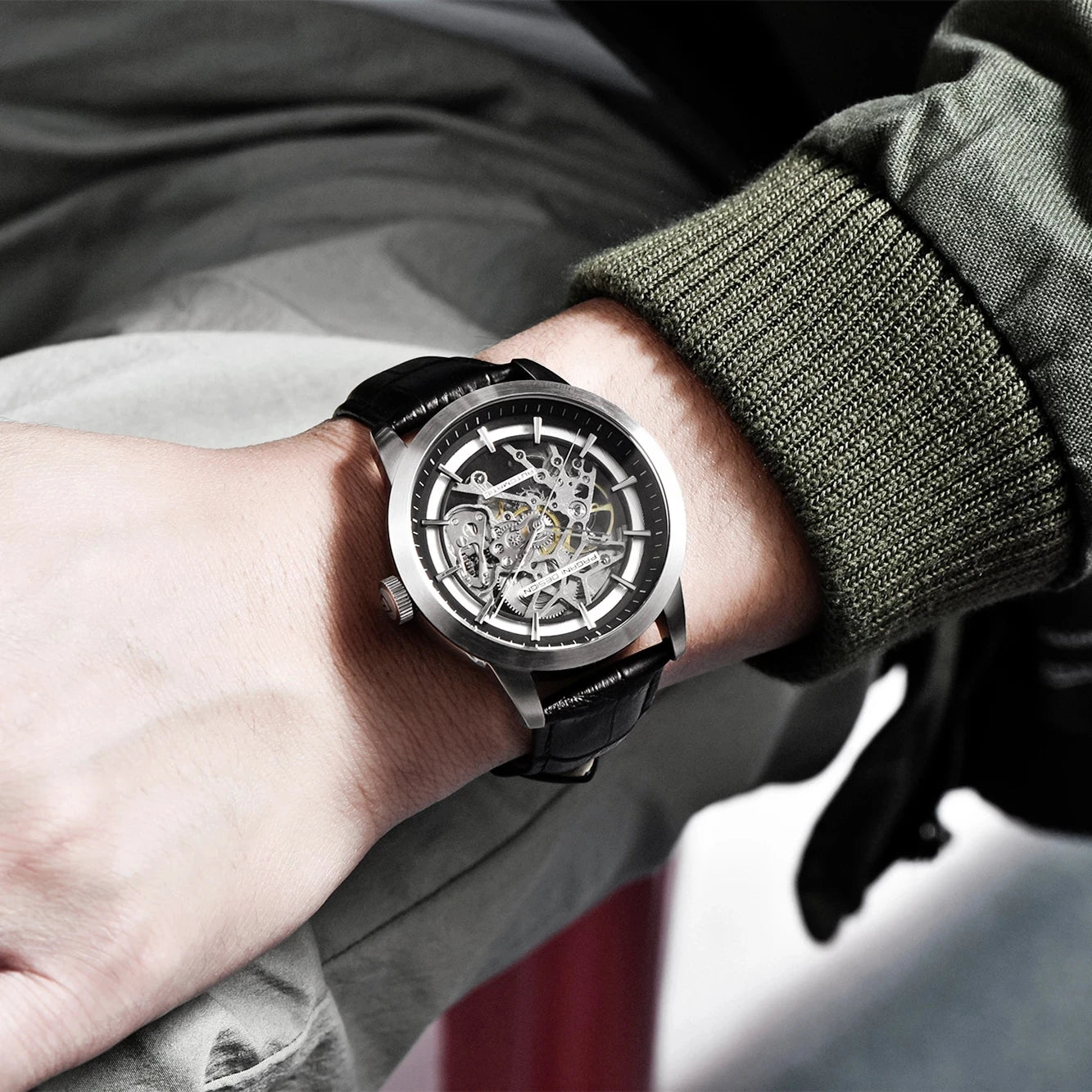 ChronoState Monarch Hollow Automatic Skeleton Leather Watch for Men