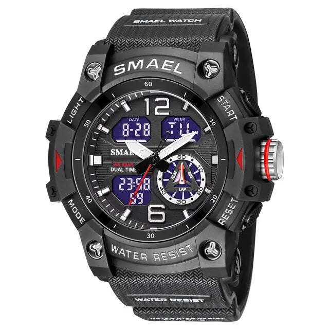 SMAEL Sport Watch Military Wristwatch for Men Alarm Stopwatch LED Digital Back Light Dual Time Display Waterproof Watch Men 8007