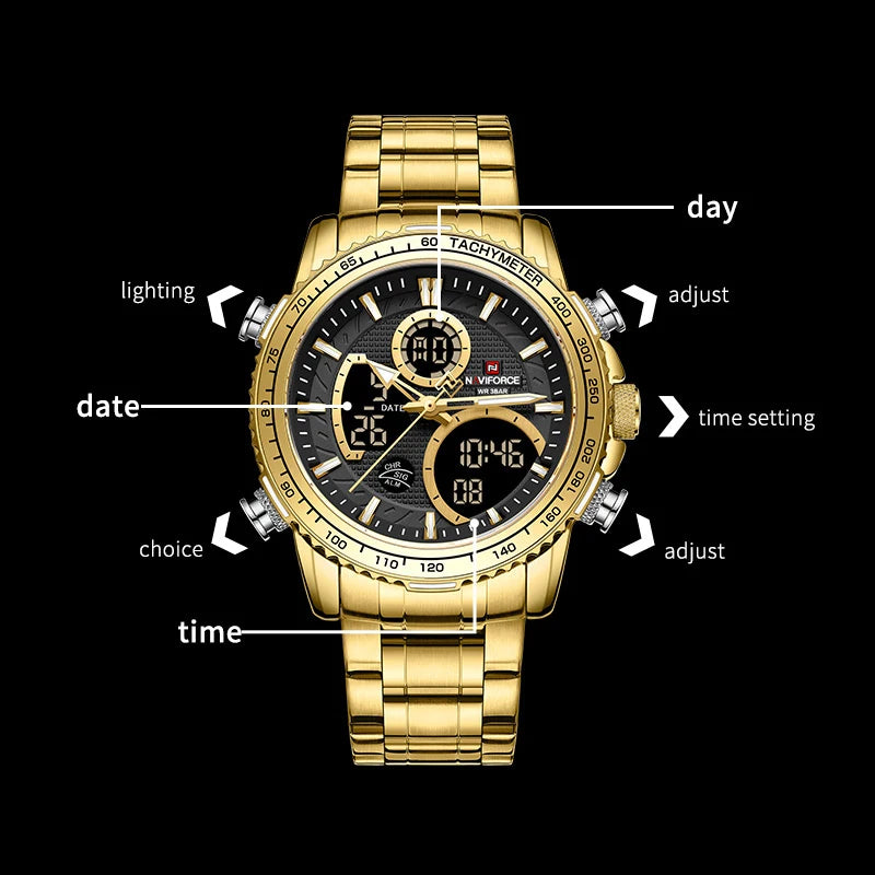 NAVIFORCE 2025 Nouvelle Montre Sport Homme Luxe Originale Montre-Bracelet en Acier Inoxydable Hommes Double Affichage Militaire Montres Étanche