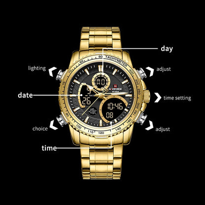NAVIFORCE 2025 Nouvelle Montre Sport Homme Luxe Originale Montre-Bracelet en Acier Inoxydable Hommes Double Affichage Militaire Montres Étanche
