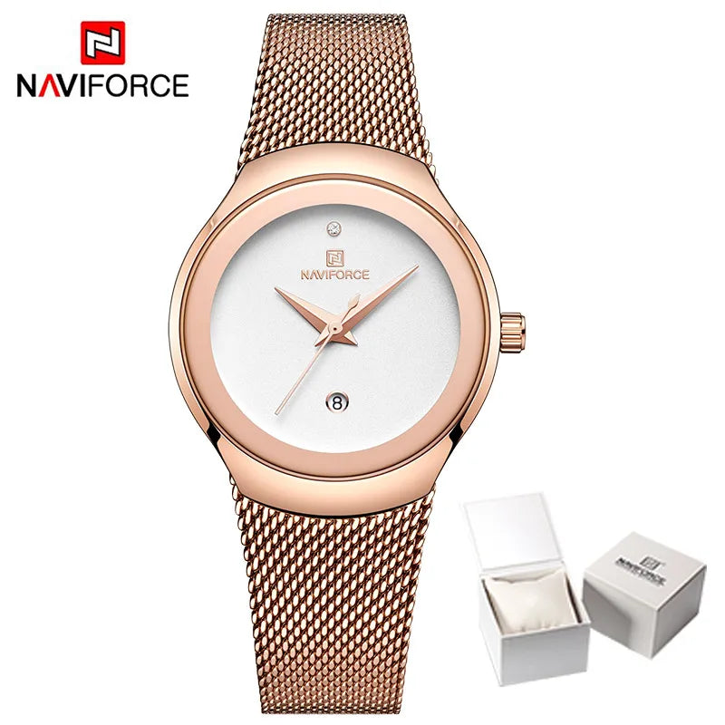 NAVIFORCE NF5004 Green Mesh Steel Date Analog Watch