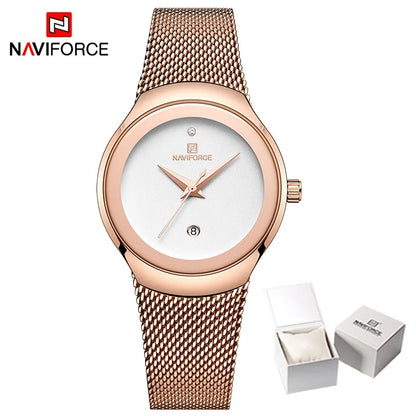 NAVIFORCE NF5004 Green Mesh Steel Date Analog Watch