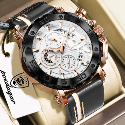 POEDAGAR Montres originales pour homme étanches lumineuses, date, mode, horloge masculine, chronographe, bracelet en cuir, montre-bracelet à quartz pour homme