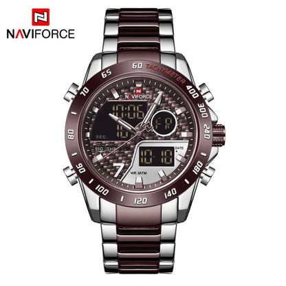 NAVIFORCE Montre-bracelet de luxe pour homme, montres de sport militaires numériques pour homme, bracelet en acier, horloge à quartz, Relogio Masculino