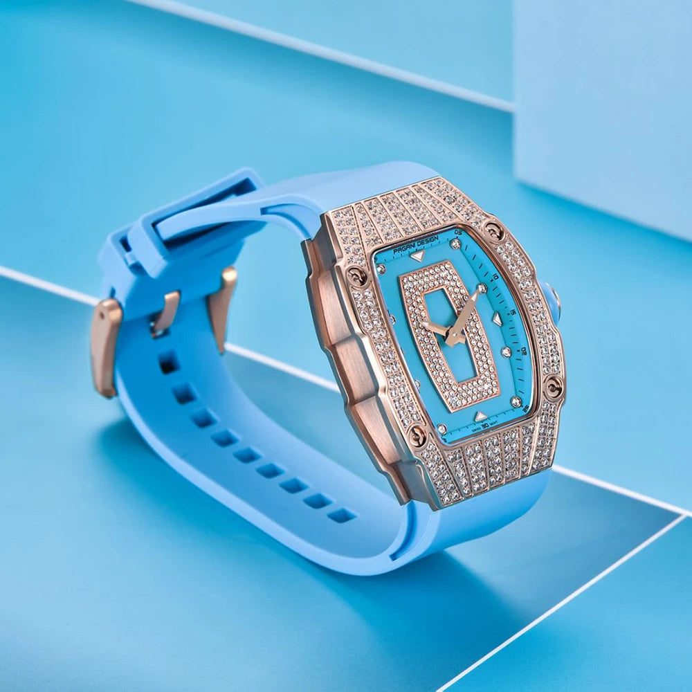 PAGANI DESIGN women's watch with diamond accents and rubber strap