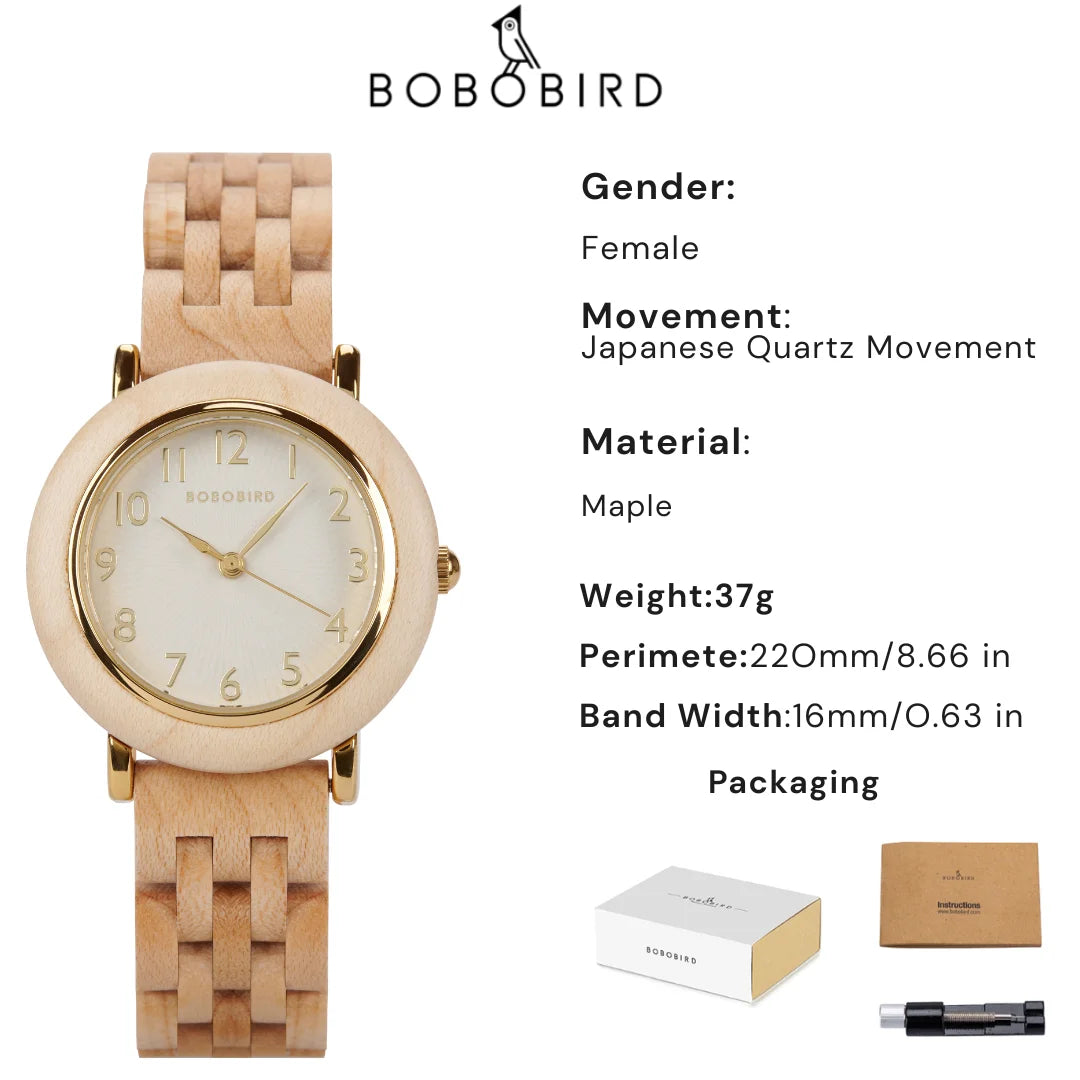 Montre en bois BOBO BIRD pour femmes 2025 Nouvelle montre-bracelet à quartz élégante pour dames et filles Montre en bois naturel Cadeau pour petite amie