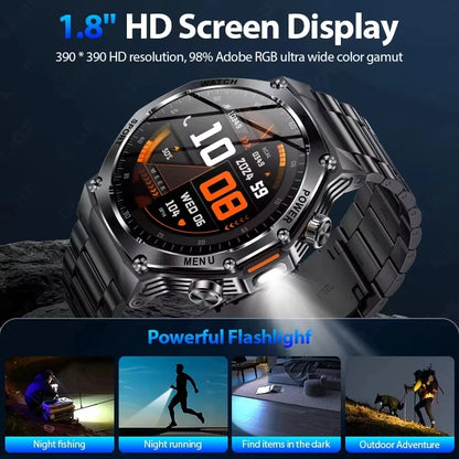 Nouvelle montre intelligente de sport robuste d'extérieur, écran HD 1,8" 390*390, batterie longue durée 800 mAh, suivi de la condition physique, calories, distance.