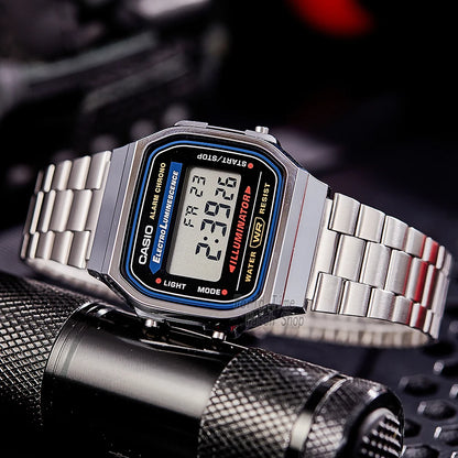 Montre Casio argentée pour hommes, ensemble de luxe, affichage numérique LED, étanche, à quartz, style sportif militaire, montre-bracelet relogio masculino