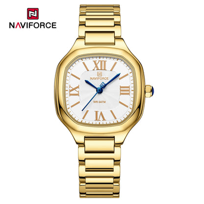 NAVIFORCE Montre de luxe pour femme, cadran carré, quartz, étanche, en acier inoxydable