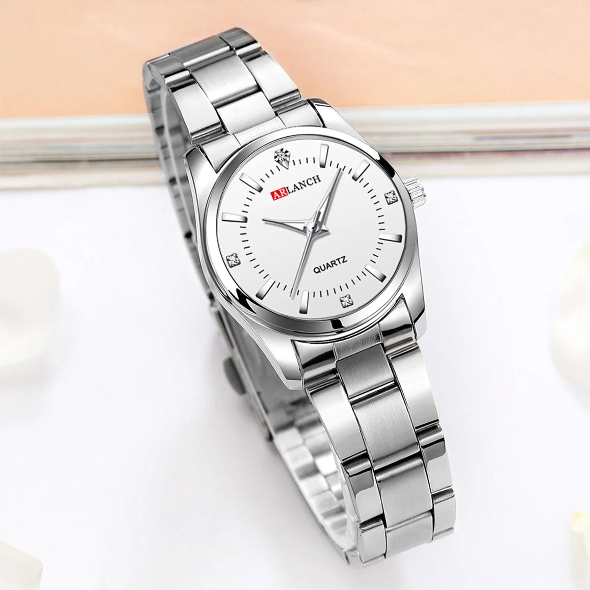 Montre de luxe pour femme 29mm à la mode en acier inoxydable avec strass rose minimaliste, horloge pour fille, montres-bracelets de voyage pour femme