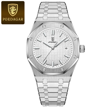 POEDAGAR Montre-bracelet de luxe pour homme étanche lumineuse Date Montre homme en acier inoxydable Montres à quartz tendance pour homme Reloj