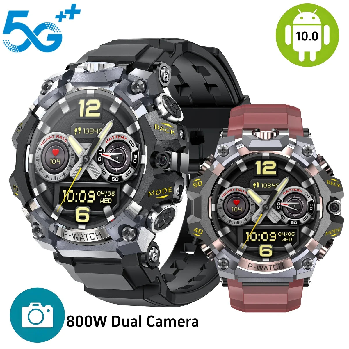 Q668 Montre connectée Android 10.0 1.95 pouces Amoled 720*720 Version cellulaire 5G Montre intelligente avec double caméra 800W GPS WIFI Carte SIM 5G