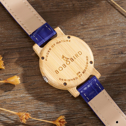 BOBO BIRD Montre Femme Bambou Légère Bracelet Cuir Véritable Montre Simple Élégante Tendance en Bois Cadeau pour Petite Amie