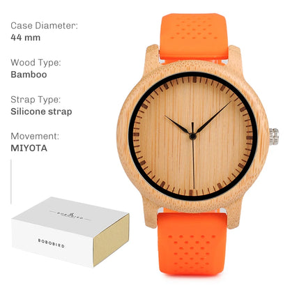 Montre en bois unisexe BOBO BIRD pour hommes et femmes, légère, fabriquée à la main, à quartz, personnalisée en bambou
