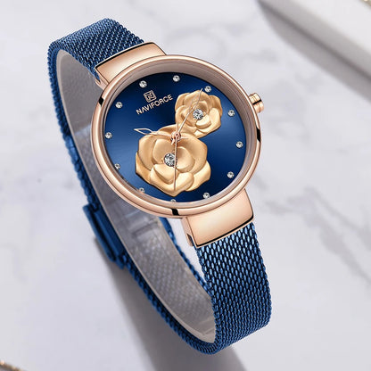 NAVIFORCE – Coffret montre de luxe avec bracelet en maille d'acier, montre créative pour femme