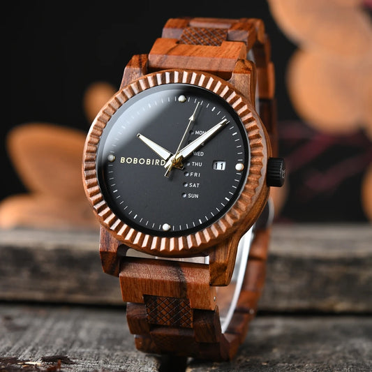Men's Quartz Watch Simple Fashion New Couple Wooden Watch BOBOBIRD Top Brand Timepieces Week Date Display Custom Unique Gift Box