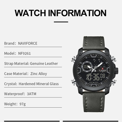 Montres Homme NAVIFORCE Montre-Bracelet Quartz Sport Double Affichage Décontracté Mode Alarme Bracelet Véritable Homme Étanche 30m