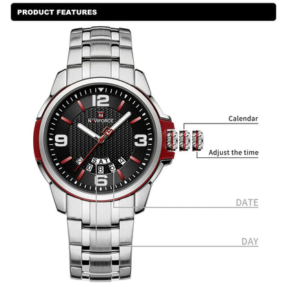 Montre-bracelet à quartz décontractée pour hommes, marque NAVIFORCE, en acier inoxydable, style affaires, étanche et lumineuse, Relogio