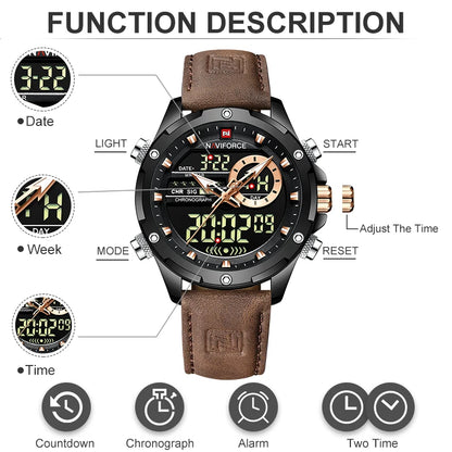 NAVIFORCE Digital Military LED Chronograph 45mm Alloy Case