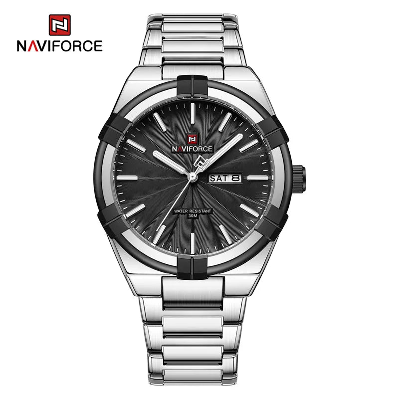 Montre bracelet à quartz pour homme de la marque NAVIFORCE, en acier inoxydable, étanche, horloge de luxe tendance et professionnelle NF9218