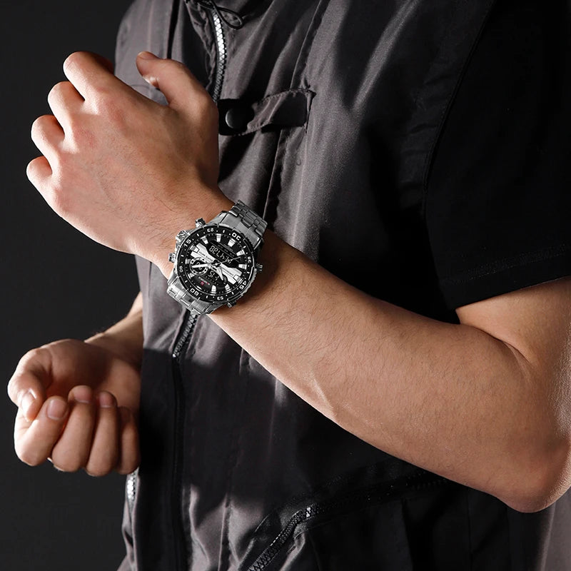 Montres Homme NAVIFORCE Original Tendance Marque LCD Affichage Analogique Numérique Quartz Homme Horloge 30m Étanche Lumineuse Montre-Bracelet Homme