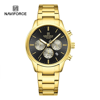 Montre Homme NAVIFORCE Quartz Calendrier Étanche 3ATM Affichage de la Date Bracelet en Acier Montre-Bracelet de Luxe Sport à la Mode NF8076