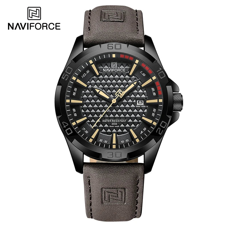 Montre-bracelet à quartz décontractée NAVIFORCE pour homme, style militaire, avec calendrier, étanche, en cuir, pour homme d'affaires, Relogio Masculino