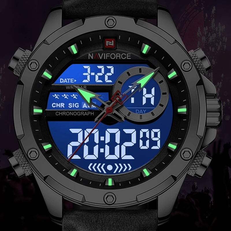 Montres militaires NAVIFORCE pour hommes Montre-bracelet de sport tendance chronographe alarme étanche à quartz grande horloge numérique pour hommes