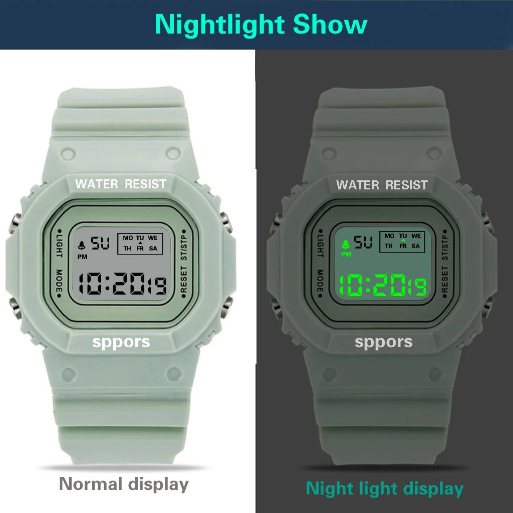 Montre de sport YIKAZE pour garçons et filles, montre électronique à LED pour étudiants, montre numérique carrée colorée pour hommes et femmes, montre étanche en caoutchouc