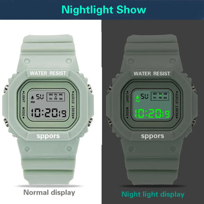 Montre de sport YIKAZE pour garçons et filles, montre électronique à LED pour étudiants, montre numérique carrée colorée pour hommes et femmes, montre étanche en caoutchouc