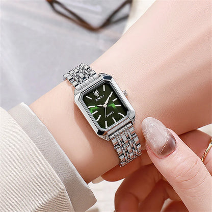 Montre à quartz de luxe pour femme, mode, cadran simple, carré, plaqué or de qualité, montre-bracelet d'affaires en acier inoxydable avec boucle déployante