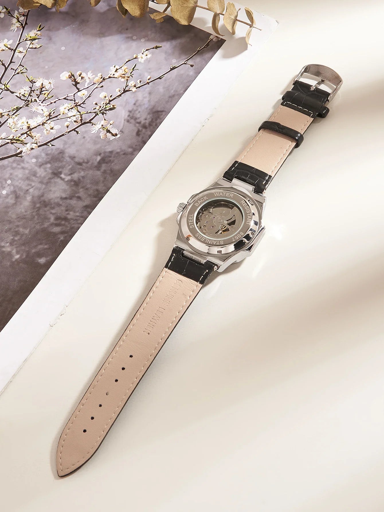 Men automatic watch waterproof outdoors simple luxury mechanical watches wholesale skeleton leather leisure mens watch gift