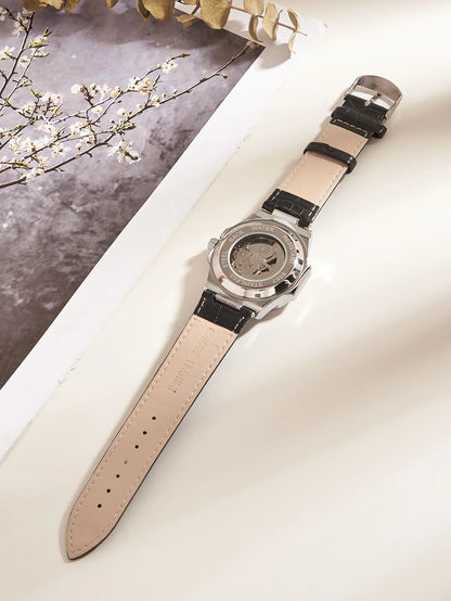 Men automatic watch waterproof outdoors simple luxury mechanical watches wholesale skeleton leather leisure mens watch gift
