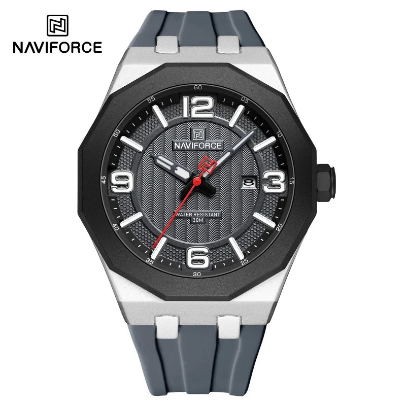 NAVIFORCE 8079 Montre à Quartz Tendance pour Hommes Étanche Veilleuse Calendrier Bracelet en Silicone Montre Décontractée pour Hommes relógios masculino
