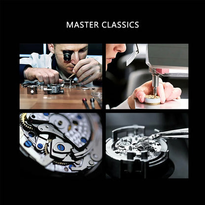 KINYUED Luxury Watches for Men Automatic Mechanical Moon Phase Men Watches Hollow Design Leather Strap Male Business Wristwatch