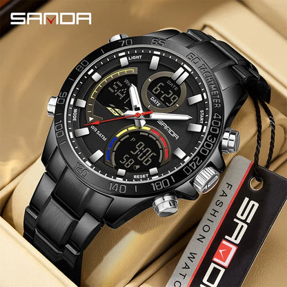 SANDA Dual Display Dual Movement Stainless Steel Watch